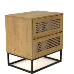Table de chevet bois naturel 2 tiroirs cannage ALCUDIA