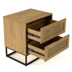 Table de chevet bois naturel 2 tiroirs cannage ALCUDIA