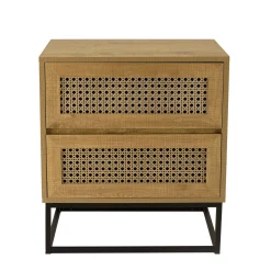 Table de chevet bois naturel 2 tiroirs cannage ALCUDIA