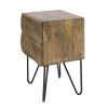 Table de chevet bois rainuré 2 tiroirs pieds épingle DELHI