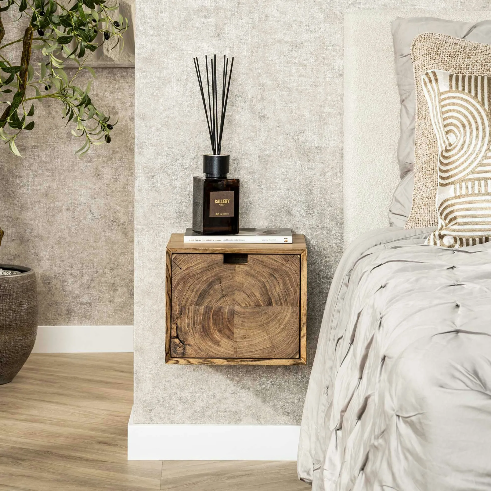 Table de chevet bois – 1 tiroir, forme cube MELBOURNE