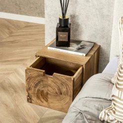 Table de chevet bois – 1 tiroir, forme cube MELBOURNE