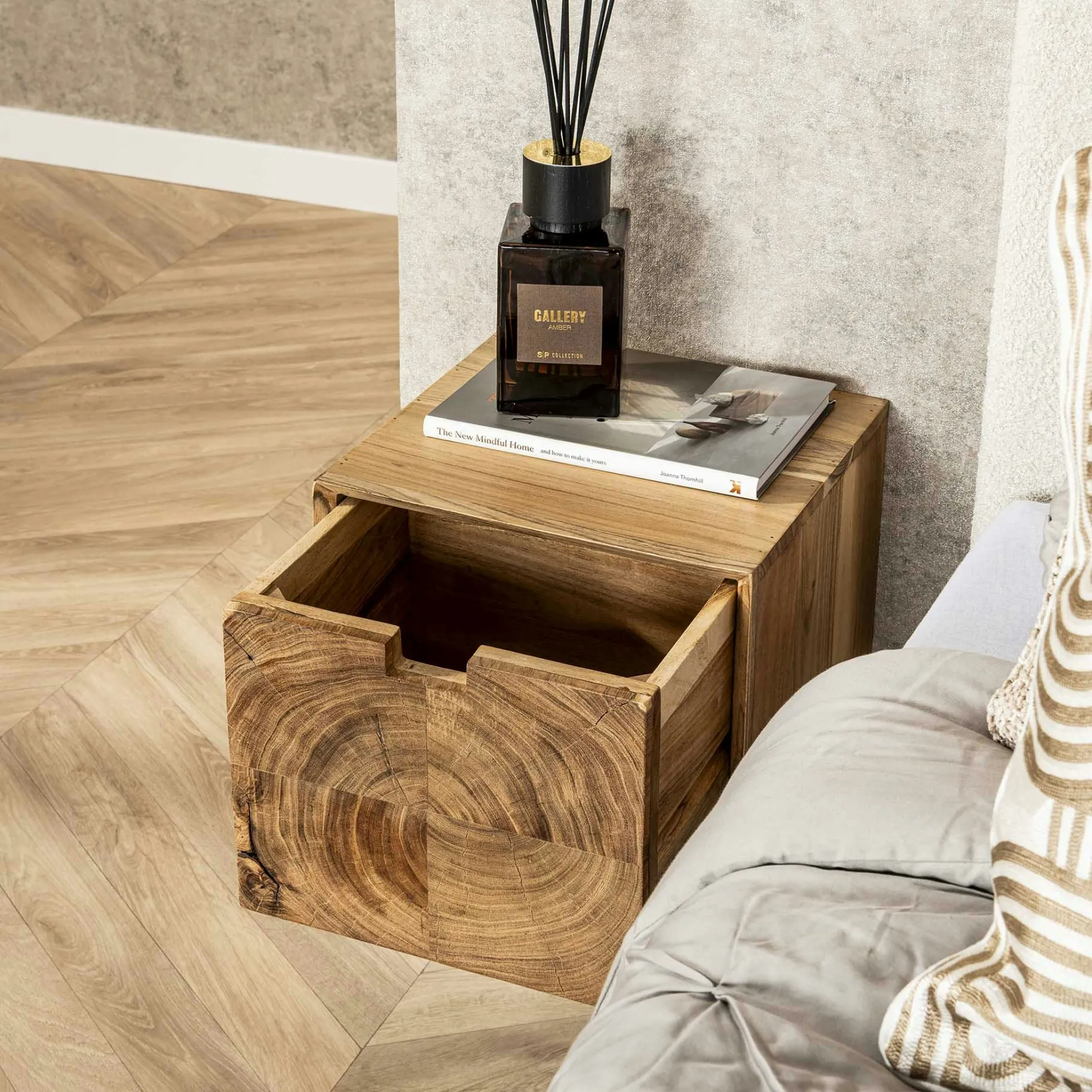 Table de chevet bois – 1 tiroir, forme cube MELBOURNE