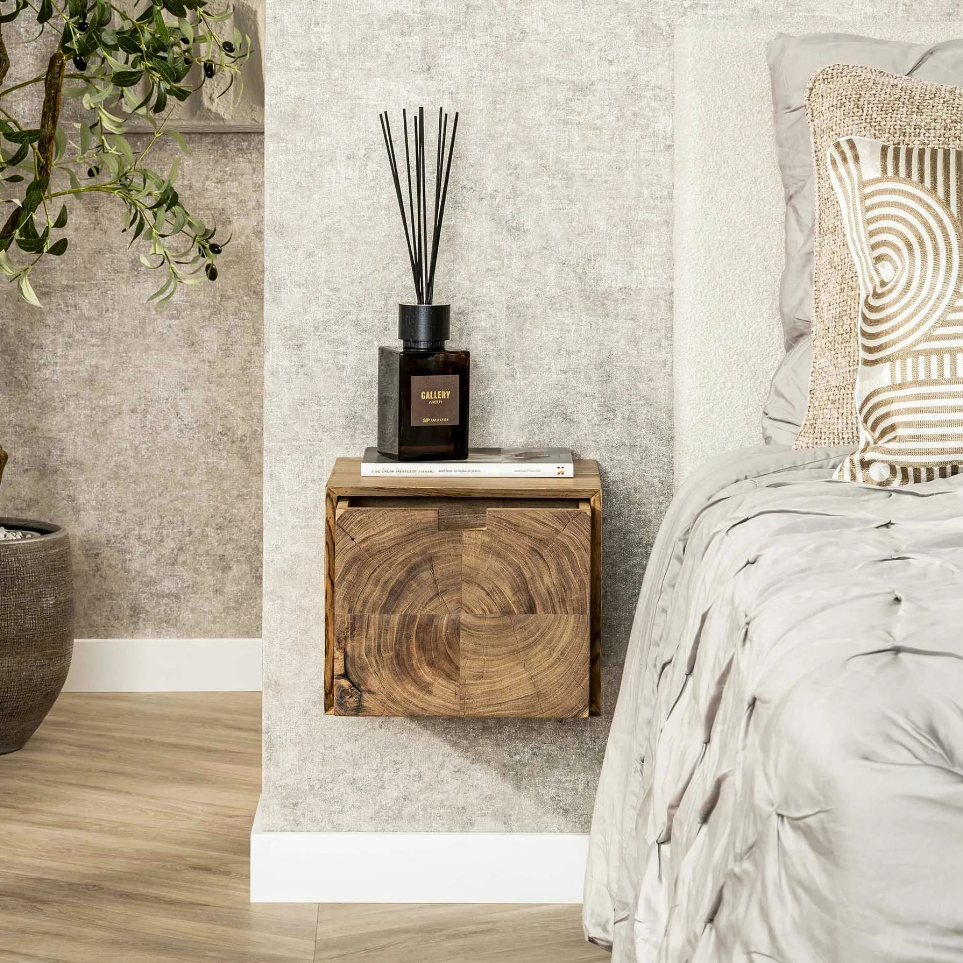 Table de chevet bois – 1 tiroir, forme cube MELBOURNE