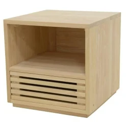 Table de Chevet / Bout de Canapé Hévéa 1 tiroir façade Persienne, 1 niche haute 45x45x45cm NEW ORLEANS