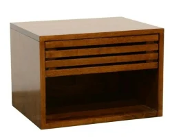 Table de Chevet / Bout de Canapé Hévéa 1 tiroir façade Persienne, 1 niche basse 50x40x40cm NEW ORLEANS