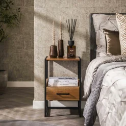 Table de chevet en bois d'acacia avec niche et tiroir MELBOURNE