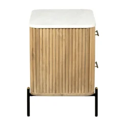 Table de chevet en bois de manguier et marbre MASSA