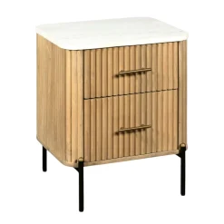 Table de chevet en bois de manguier et marbre MASSA
