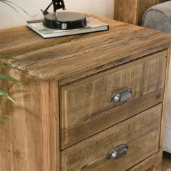 Table de chevet en bois de pin recyclé 2 tiroirs DENVER