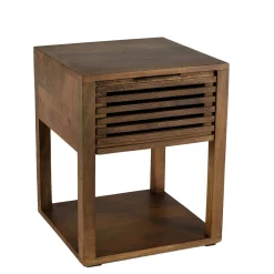Table de chevet en bois double plateau 1 tiroir façade ajourée KANHA