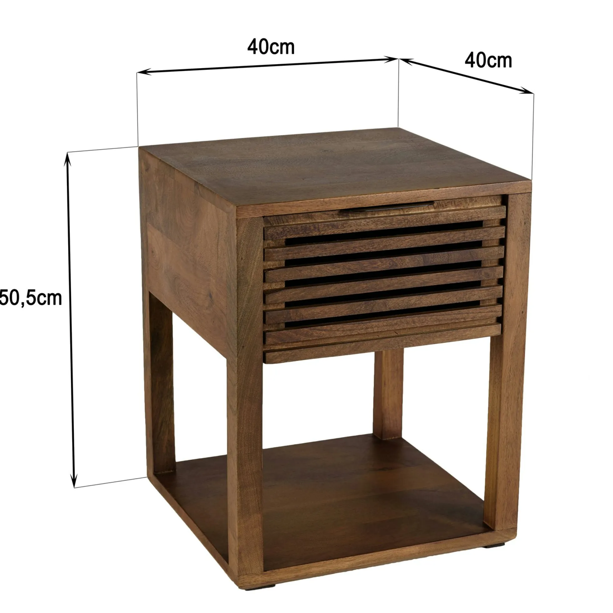 Table de chevet en bois double plateau 1 tiroir façade ajourée KANHA