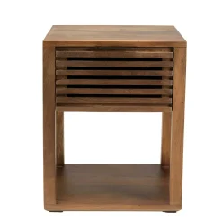 Table de chevet en bois double plateau 1 tiroir façade ajourée KANHA