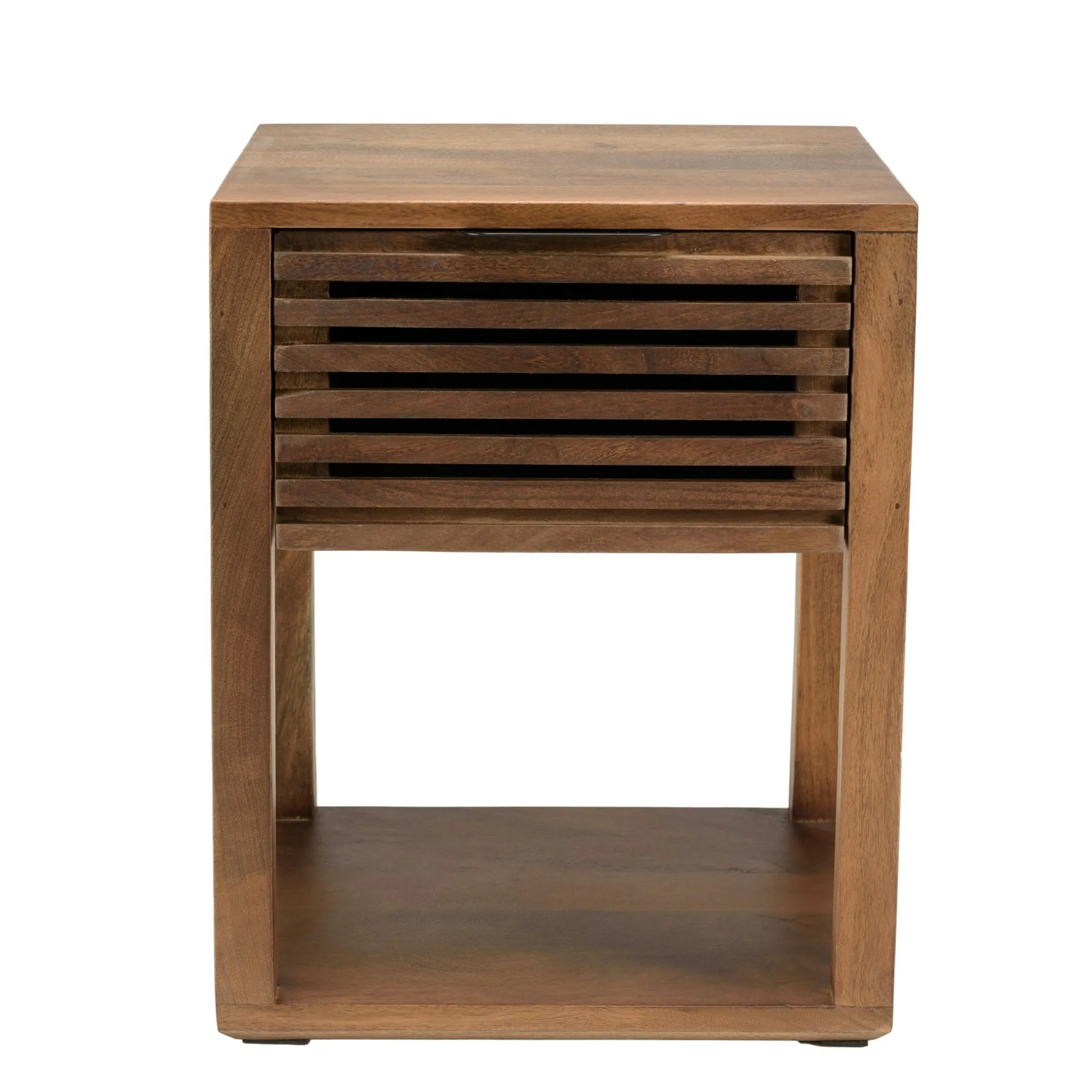 Table de chevet en bois double plateau 1 tiroir façade ajourée KANHA