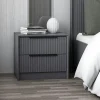 Table de chevet grise 2 tiroirs rainurés, style moderne BYRON