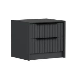 Table de chevet grise 2 tiroirs rainurés, style moderne BYRON