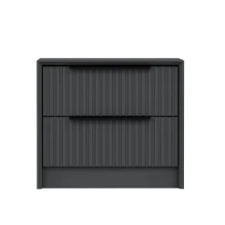 Table de chevet grise 2 tiroirs rainurés, style moderne BYRON