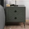 Table de chevet gris sombre 2 tiroirs pieds épingle JENA