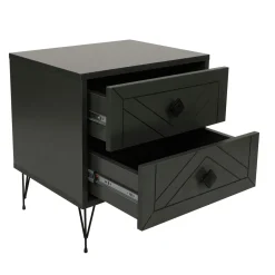 Table de chevet gris sombre 2 tiroirs pieds épingle JENA