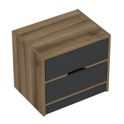 Table de chevet moderne 2 tiroirs décor bois et gris BYRON