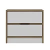 Table de chevet moderne 2 tiroirs décor bois et blanc BYRON