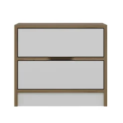 Table de chevet moderne 2 tiroirs décor bois et blanc BYRON