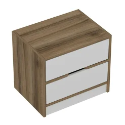 Table de chevet moderne 2 tiroirs décor bois et blanc BYRON