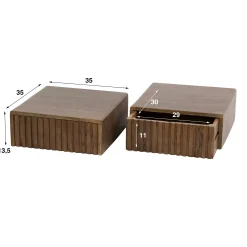Table de chevet murale bois brun, tiroir rainuré (x2) NAKO