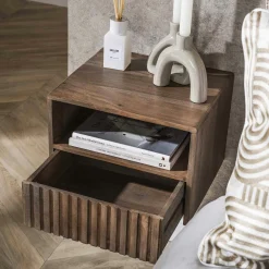 Table de chevet murale bois brun, tiroir & niche NAKO