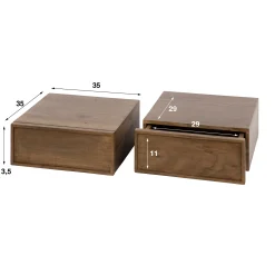 Table de chevet murale bois brun, tiroir mouluré (x2) NAKO