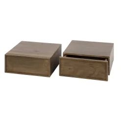 Table de chevet murale bois brun, tiroir mouluré (x2) NAKO