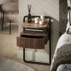Table de chevet murale bois foncé 1 tablette 1 tiroir NAKO
