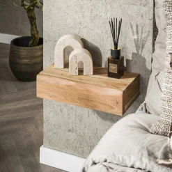 Table de chevet murale bois massif 1 tiroir (lot de 2) MELBOURNE