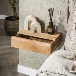 Table de chevet murale bois massif 1 tiroir (lot de 2) MELBOURNE