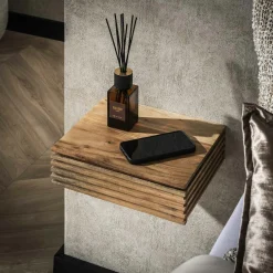 Table de chevet murale en bois d'acacia avec stries (lot de 2) MELBOURNE