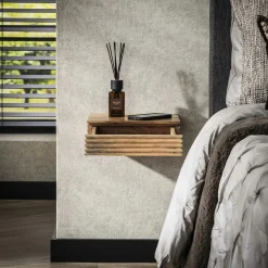 Table de chevet murale en bois d'acacia avec stries (lot de 2) MELBOURNE