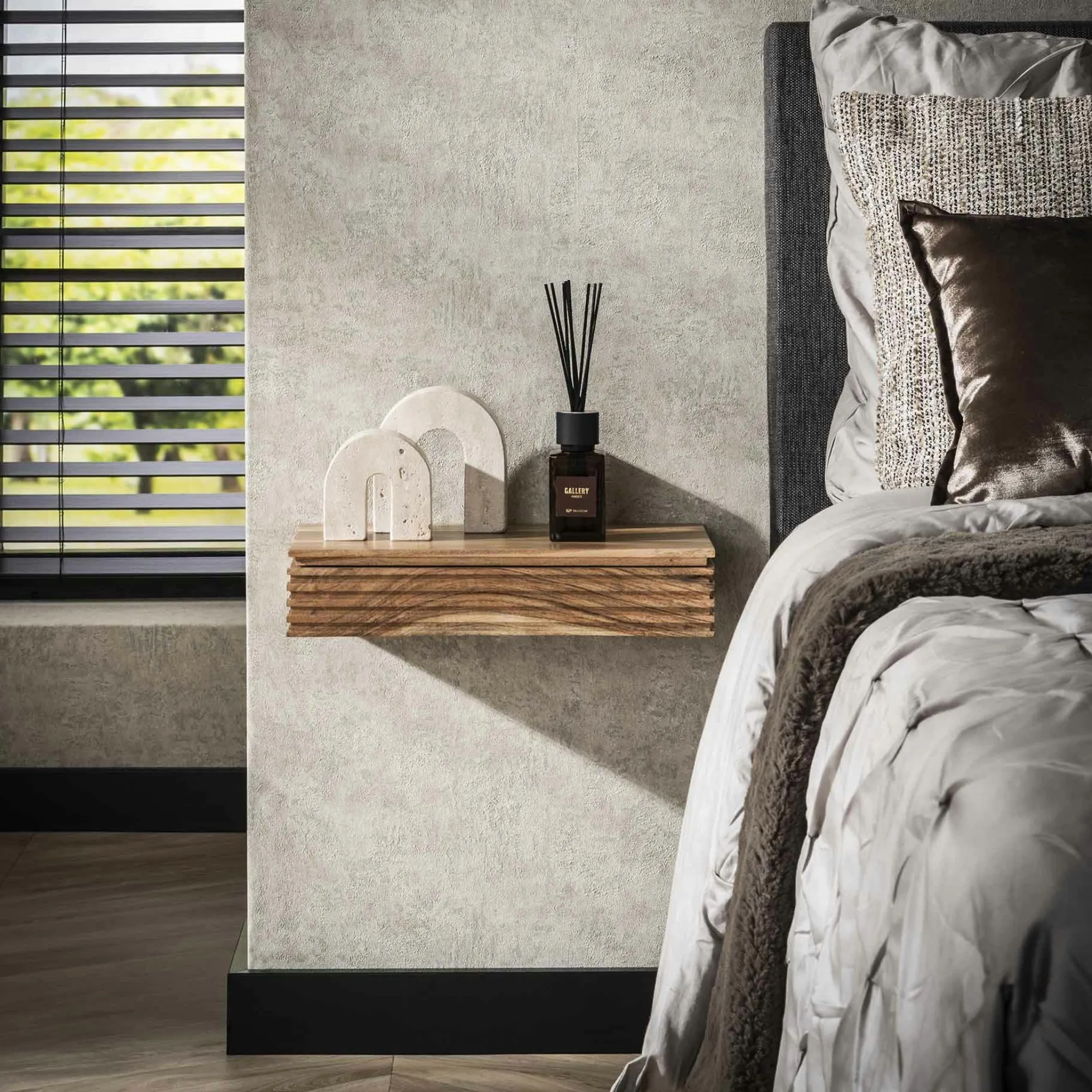 Table de chevet murale en bois d'acacia avec stries 40 cm (lot de 2) MELBOURNE