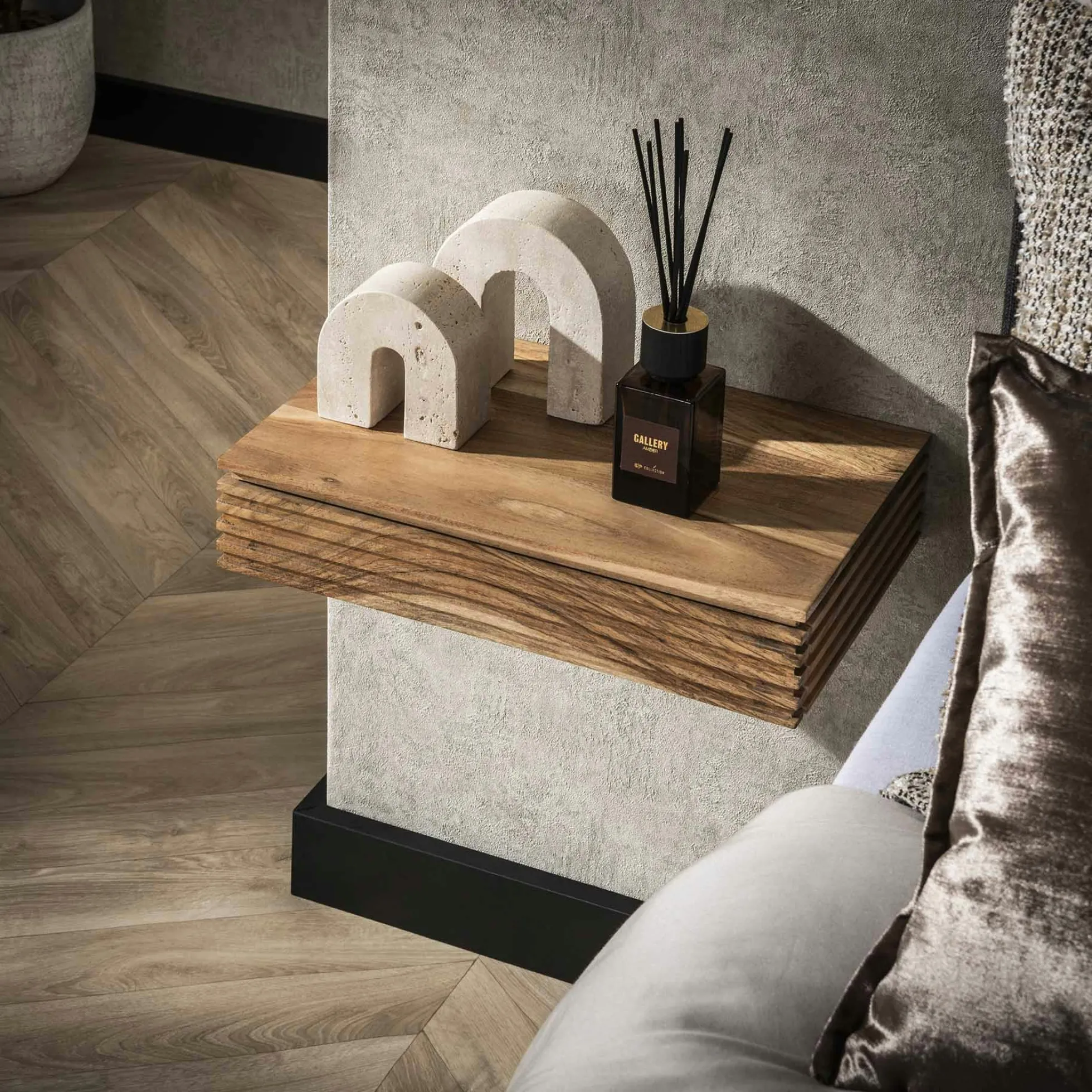 Table de chevet murale en bois d'acacia avec stries 40 cm (lot de 2) MELBOURNE