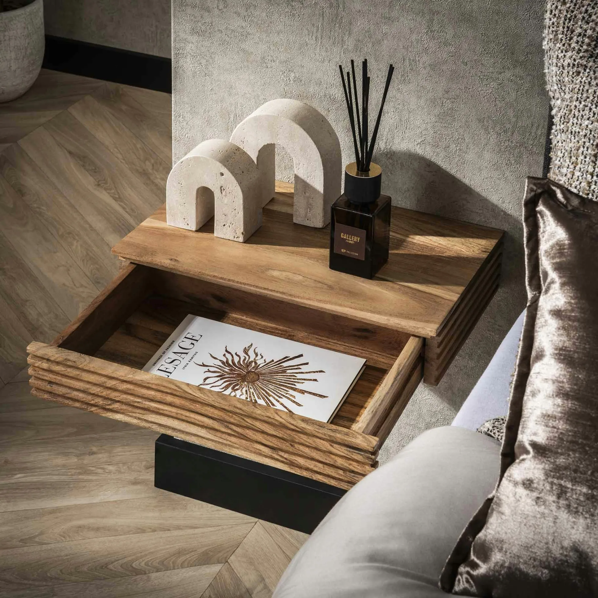 Table de chevet murale en bois d'acacia avec stries 40 cm (lot de 2) MELBOURNE