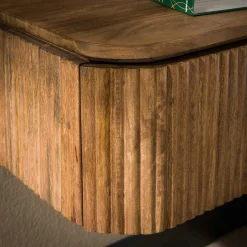Table de chevet murale en bois de manguier motif baguette 1 tiroir DELHI