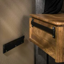 Table de chevet murale en bois de manguier motif baguette 1 tiroir DELHI