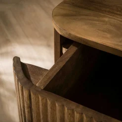 Table de chevet murale en bois de manguier motif baguette 1 tiroir DELHI