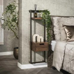 Table de chevet murale haute en bois d’acacia brun NAKO
