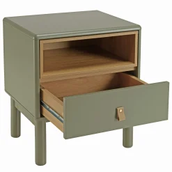 Table de chevet 1 niche 1 tiroir bois vert nature GUILIN