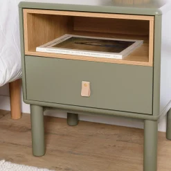Table de chevet 1 niche 1 tiroir bois vert nature GUILIN