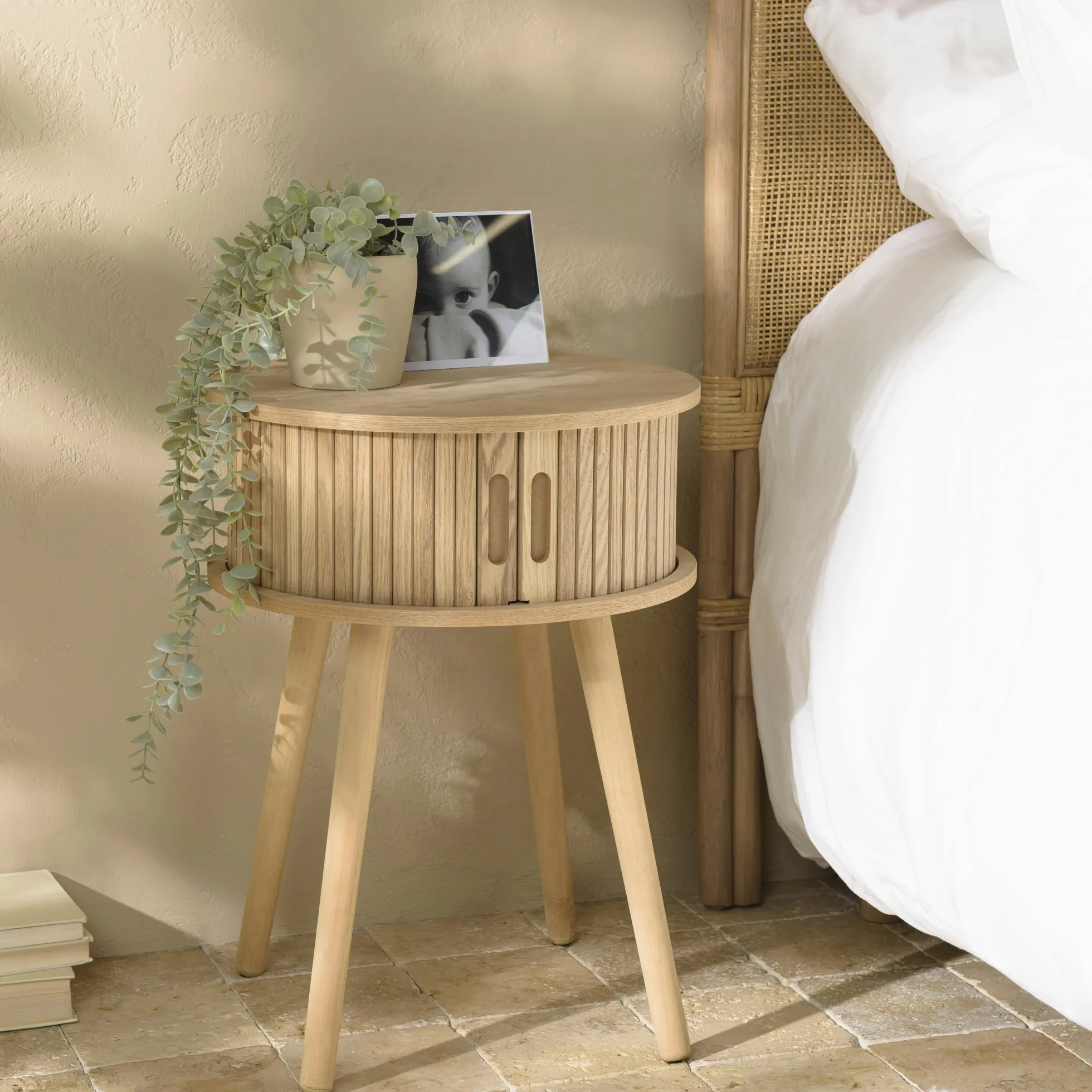 Table de chevet ronde en bois couleur naturelle D40cm CASTILLE