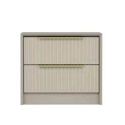 Table de chevet taupe 2 tiroirs rainurés, style moderne BYRON