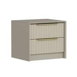 Table de chevet taupe 2 tiroirs rainurés, style moderne BYRON
