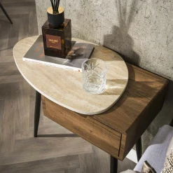 Table de chevet 1 tiroir, céramique et effet bois (G) ASCOLI