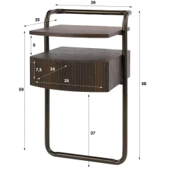 Table de chevet 1 tiroir effet bois et métal bronze TERRA